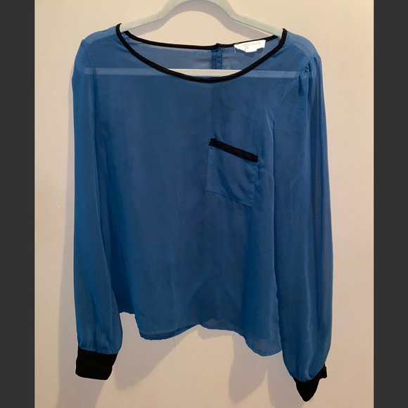 Forever 21 See-through long sleeves blue/green blouse (Size M) - Picture 1 of 2